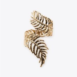 NWT. Zara Golden Areca Leaf Coiled Rigid Metal Bracelet.